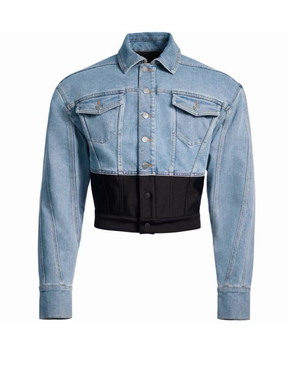 Mugler x H&M Defined-Waist Denim Corset Jacket Two Tone Light Blue Black